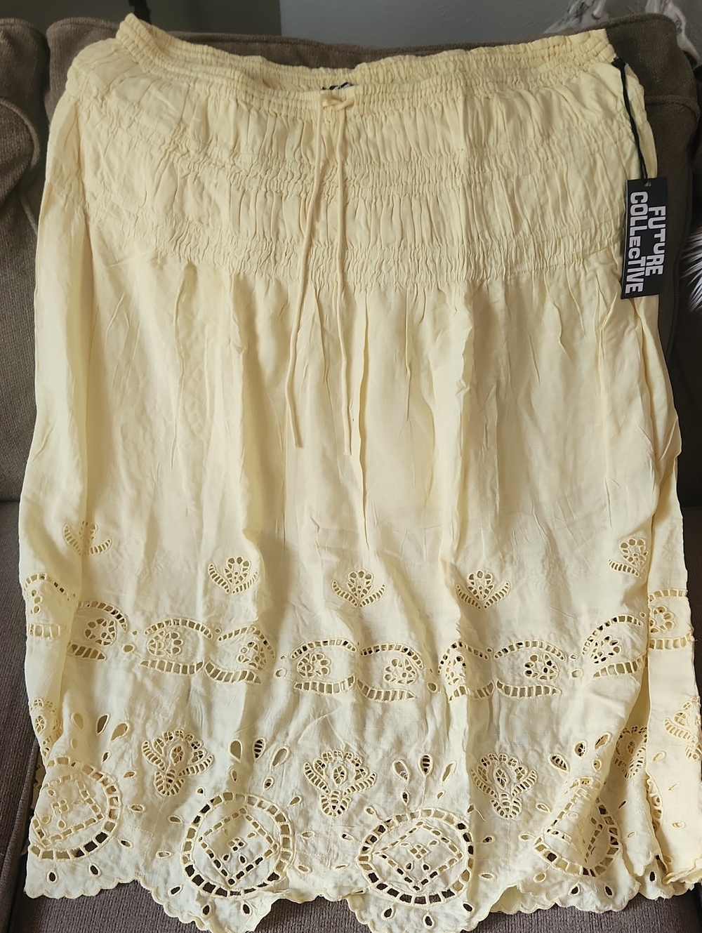 Future Collective Women's Light Yellow Eyelet Maxi Skirt
